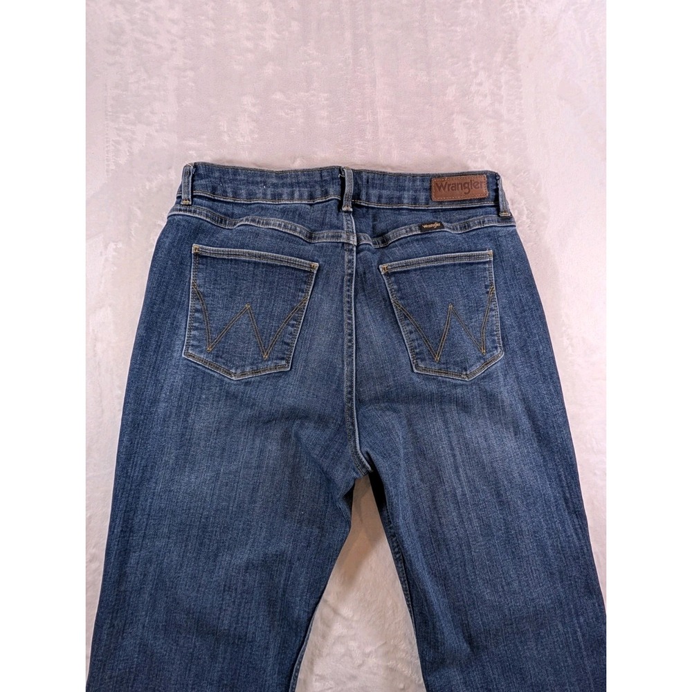 Wrangler Women's High Rise Bold Boot Medium Wash Size 8 Leather Patch Western - Picture 5 of 13